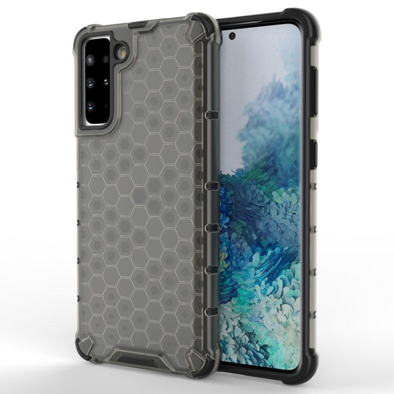 Korio formos šarvuotas dėklas su gelio rėmeliu Samsung Galaxy S21+ 5G (S21 Plus 5G) juodas