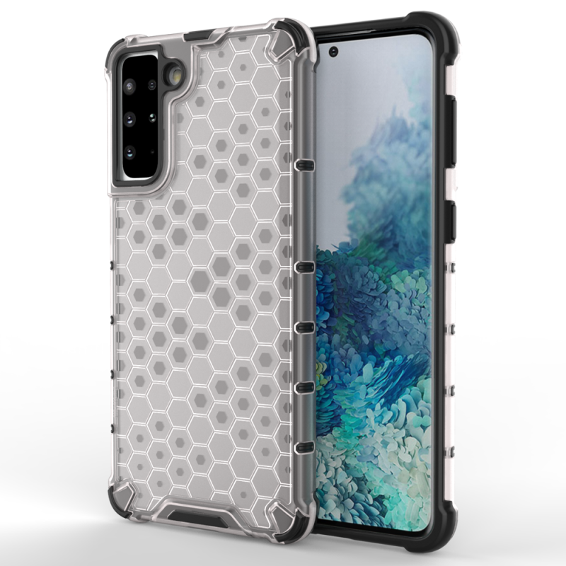 Korio formos šarvuotas dėklas su gelio rėmeliu Samsung Galaxy S21+ 5G (S21 Plus 5G) skaidrus