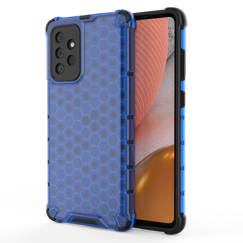 Korio formos šarvuotas dėklas su gelio rėmeliu Samsung Galaxy A72 4G, mėlynas