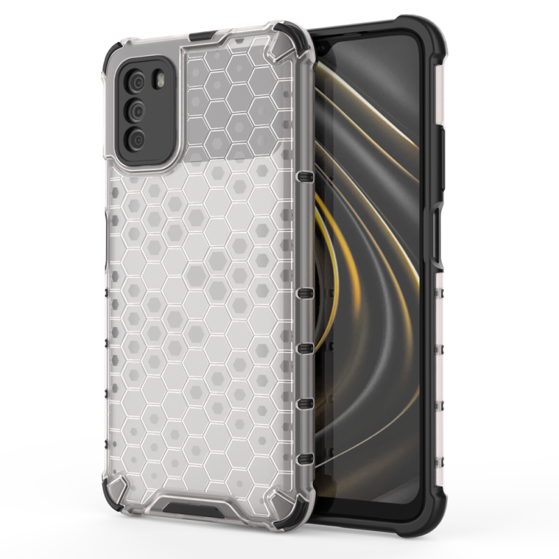 „Xiaomi Poco M3“ korio formos šarvuotas dėklas su gelio rėmeliu, skaidrus