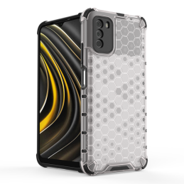 „Xiaomi Poco M3“ korio formos šarvuotas dėklas su gelio rėmeliu, skaidrus