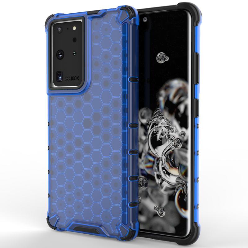 „Honeycomb Armor“ dėklas su gelio rėmeliu „Samsung Galaxy S22 Ultra“, mėlynas