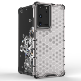 Korio formos šarvuotas dėklas su gelio rėmeliu Samsung Galaxy S22 Ultra permatomas
