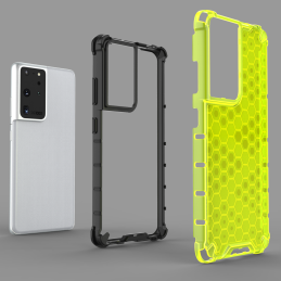 Korio formos šarvuotas dėklas su gelio rėmeliu Samsung Galaxy S22 Ultra permatomas