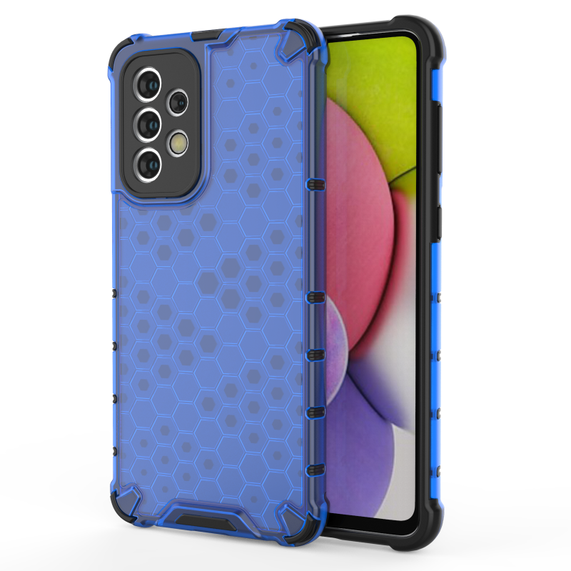 Korio formos šarvuotas dėklas su gelio rėmeliu Samsung Galaxy A33 5G, mėlynas