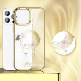 Prabangus Kingxbar Moon Series dėklas su Swarovski kristalais, skirtas iPhone 13 Pro auksui (Butterfly)