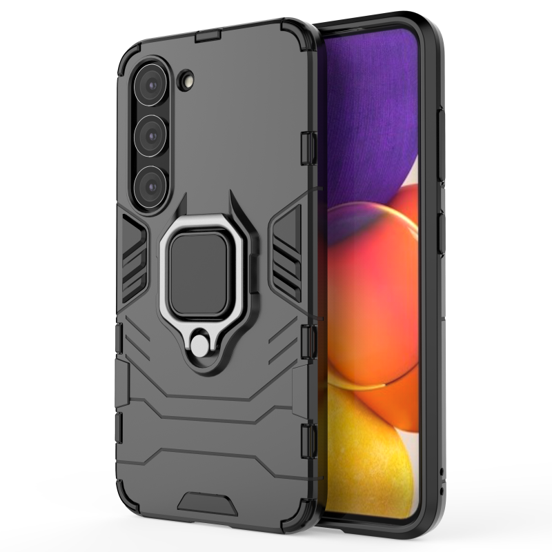 „Ring Armor“ dėklas, skirtas „Samsung Galaxy S23“ šarvuotam dangteliui, magnetinis laikiklis žiedui, juodas