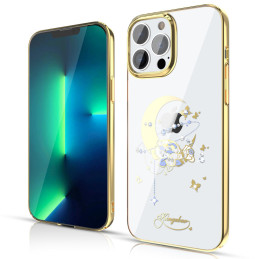 Prabangus Kingxbar Moon Series dėklas su Swarovski kristalais, skirtas iPhone 13 Pro aukso (gėlė)