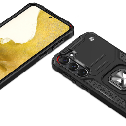 „Wozinsky Ring Armor“ dėklas „Samsung Galaxy S23+“ šarvuotas dėklas su magnetiniu žiedo laikiklio laikikliu, juodas