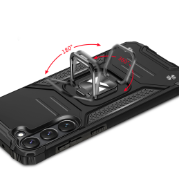 „Wozinsky Ring Armor“ dėklas „Samsung Galaxy S23+“ šarvuotas dėklas su magnetiniu žiedo laikiklio laikikliu, juodas