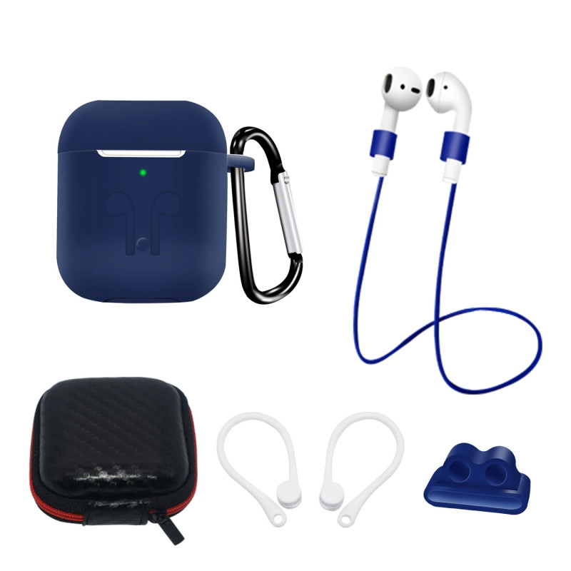 „AirPods 2“ / „AirPods 1“ silikoninių dėklų rinkinys + dėklas / ausų kabliukas / kaklo dirželis / laikrodžio apyrankės l...