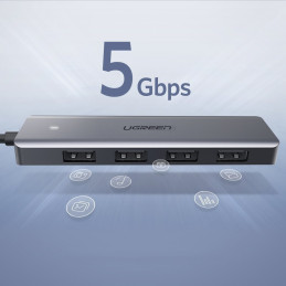 „Ugreen“ USB C tipo šakotuvo skirstytuvas - 4x USB 3.2 Gen 1 su USB-C maitinimo prievadu, pilkas (CM219 70336)