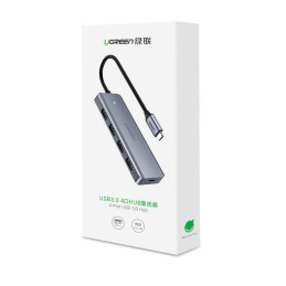 „Ugreen“ USB C tipo šakotuvo skirstytuvas - 4x USB 3.2 Gen 1 su USB-C maitinimo prievadu, pilkas (CM219 70336)