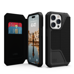 UAG Metropolis iPhone 14 Pro atverčiamas dėklas – juodas kevlaras