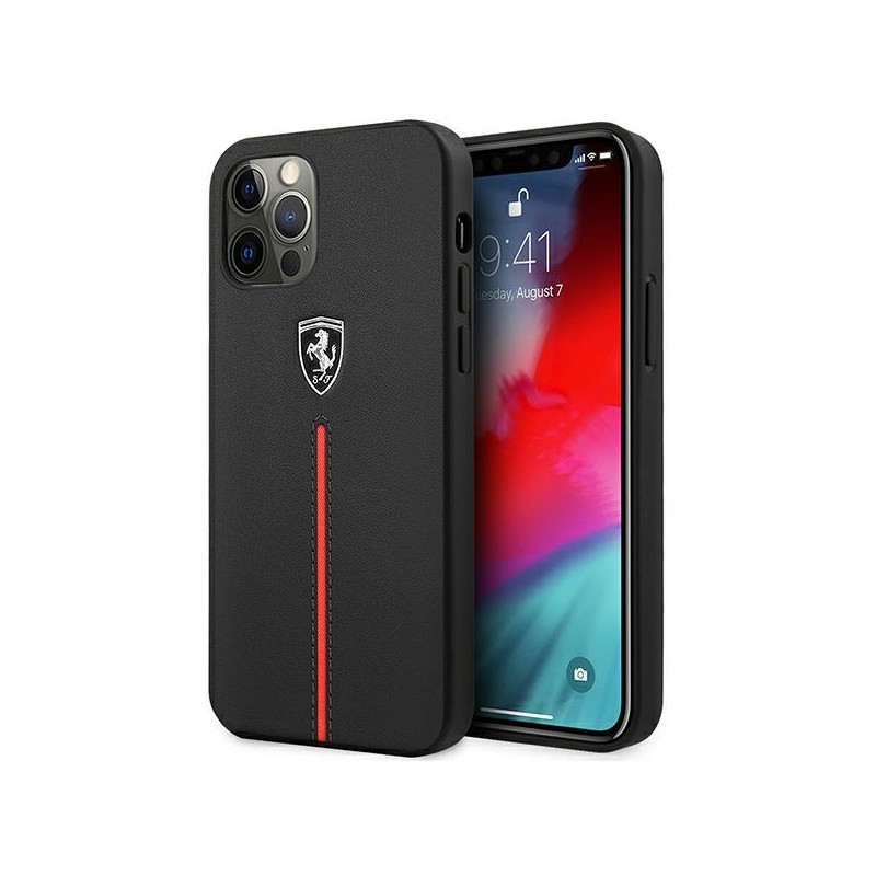 Ferrari Off Track Leather Nylon Stripe dėklas, skirtas iPhone 12 Pro Max - juodas
