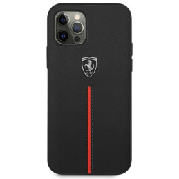 Ferrari Off Track Leather Nylon Stripe dėklas, skirtas iPhone 12 Pro Max - juodas