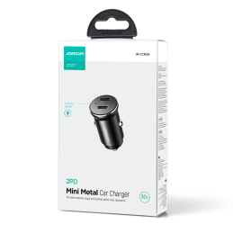 „Joyroom JR-CCN06“ mini automobilinis įkroviklis, 30 W, 2 x USB-C, metalinis, juodas