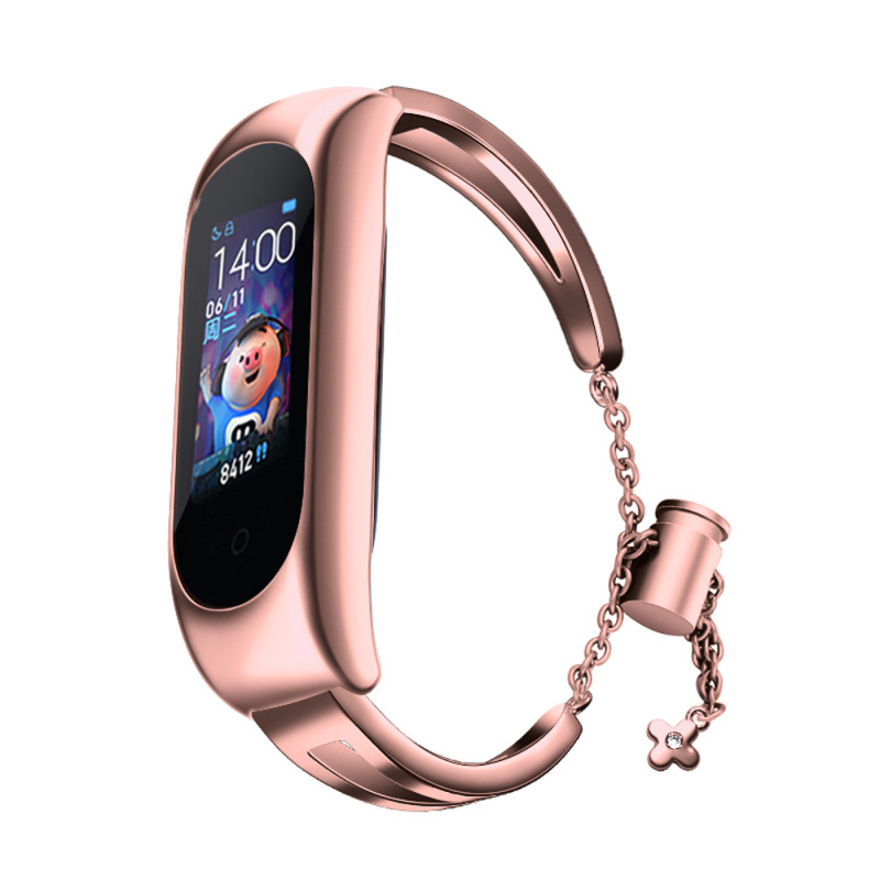 Keičiamas metalinės juostos apyrankės grandinės dirželis, skirtas Xiaomi Mi Band 6/ 5/ 4/ 3 rožinė