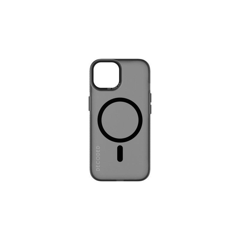 „Decoded“ permatomas, tvirtas dėklas su „MagSafe“ technologija, skirtas „iPhone 15 Plus“ – pilkas / juodas