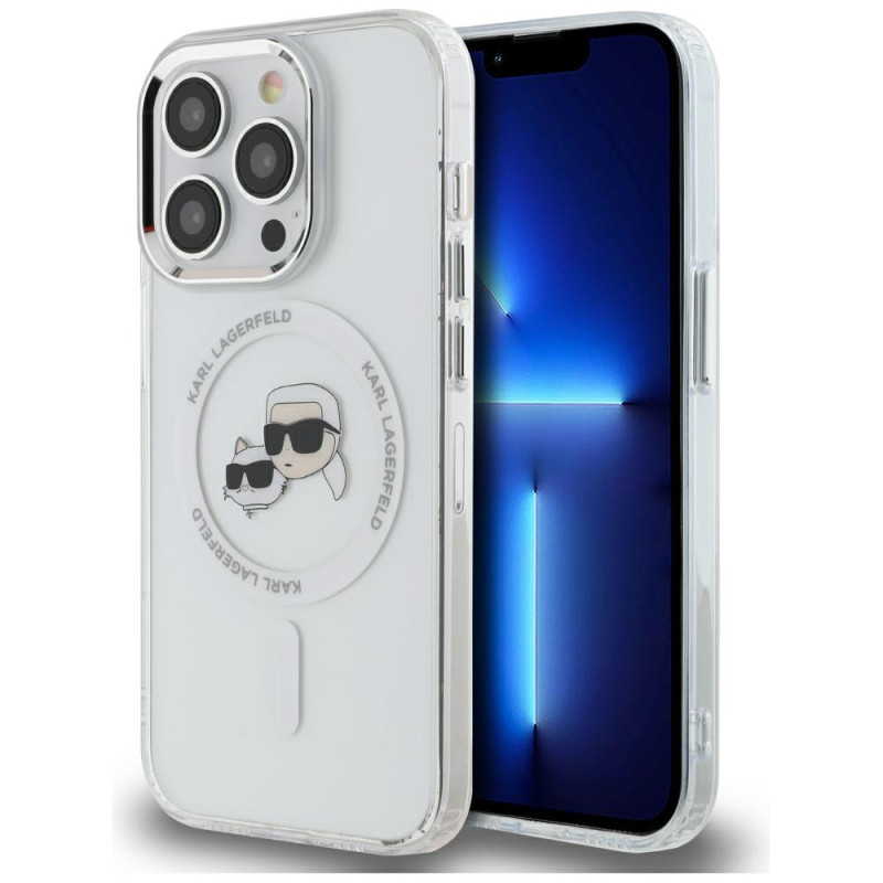 Karl Lagerfeld IML metalinis Karl & Choupette Head MagSafe iPhone 14 dėklas – baltas