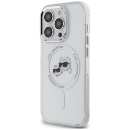 Karl Lagerfeld IML metalinis Karl & Choupette Head MagSafe iPhone 14 dėklas – baltas
