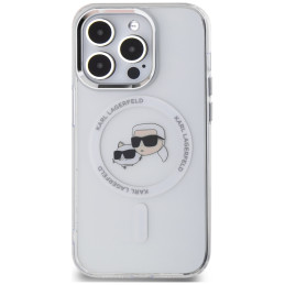 Karl Lagerfeld IML metalinis Karl & Choupette Head MagSafe iPhone 14 dėklas – baltas