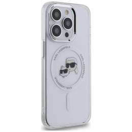 Karl Lagerfeld IML metalinis Karl & Choupette Head MagSafe iPhone 14 dėklas – baltas