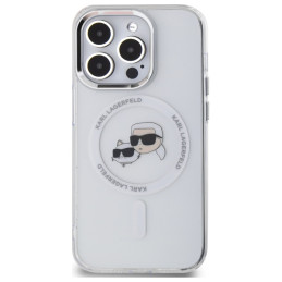 „Karl Lagerfeld IML Metal Karl & Choupette Head MagSafe“ dėklas, skirtas „iPhone 14 Pro Max“ – baltas
