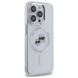 „Karl Lagerfeld IML Metal Karl & Choupette Head MagSafe“ dėklas, skirtas „iPhone 14 Pro Max“ – baltas