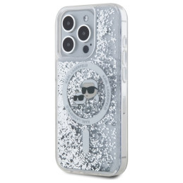 Karl Lagerfeld skysto blizgučio Karl & Choupette Head Magsafe iPhone 15 Pro dėklas – skaidrus