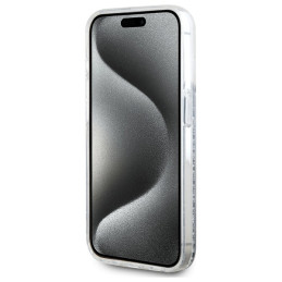 Karl Lagerfeld skysto blizgučio Karl & Choupette Head Magsafe iPhone 15 Pro dėklas – skaidrus