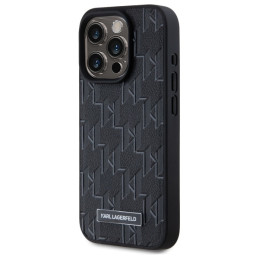 Karl Lagerfeld odinis monograminis metalinis logotipas su „MagSafe iPhone 15 Pro“ dėklu – juodas
