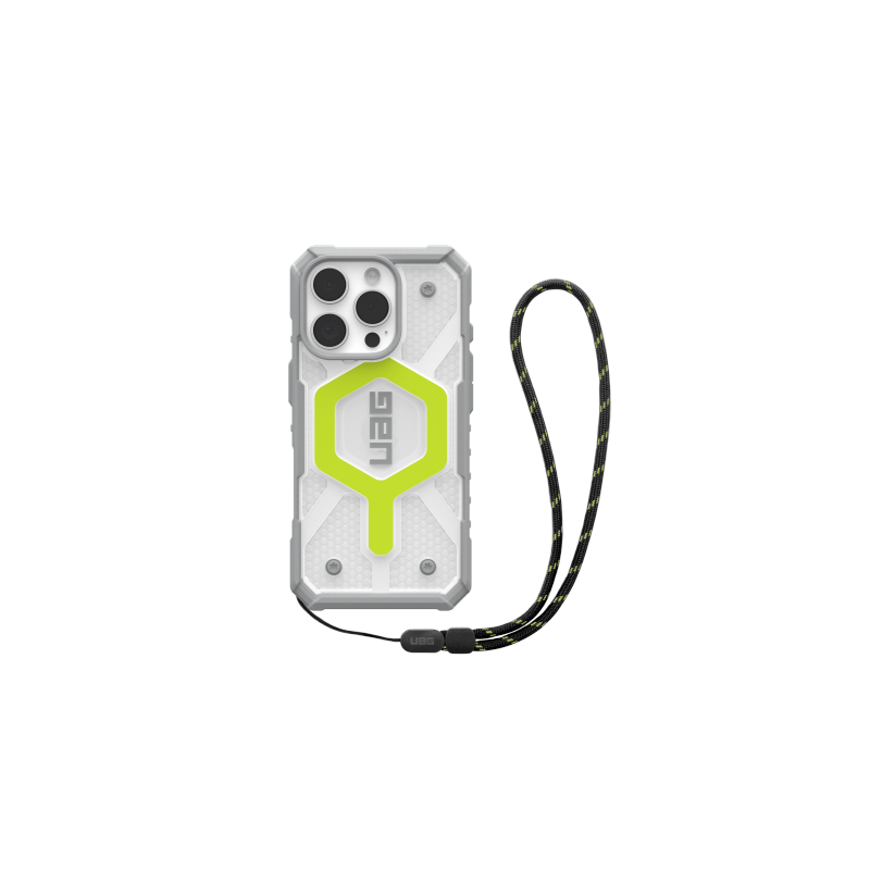 UAG Pathfinder skaidrus „Magsafe“ dėklas su dirželiu, skirtas „iPhone 16 Pro“ – žalias