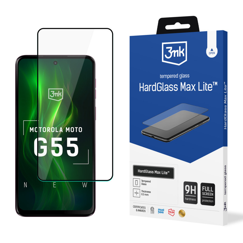Grūdintas stiklas 3mk HardGlass Max Lite juodas Motorola Moto G55 5G