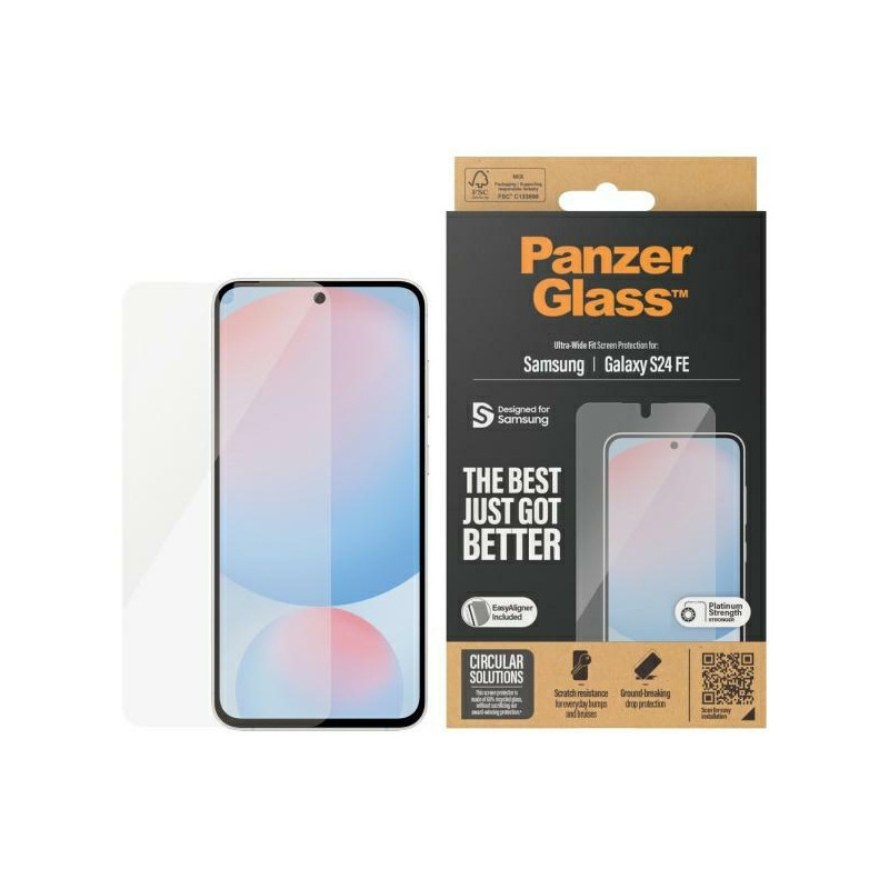 „PanzerGlass“ itin plataus ekrano apsauginis grūdintas stiklas, skirtas „Samsung Galaxy S23 FE“ – skaidrus