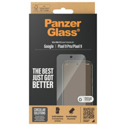 „PanzerGlass“ itin plataus kampo grūdinto stiklo ekrano apsauga, skirta „Google Pixel 9 / 9 Pro“ – skaidrus