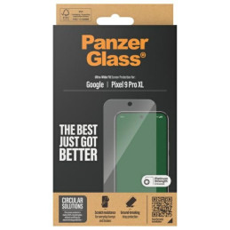 „PanzerGlass“ itin plataus kampo grūdinto stiklo ekrano apsauga, skirta „Google Pixel 9 Pro XL“ – skaidrus