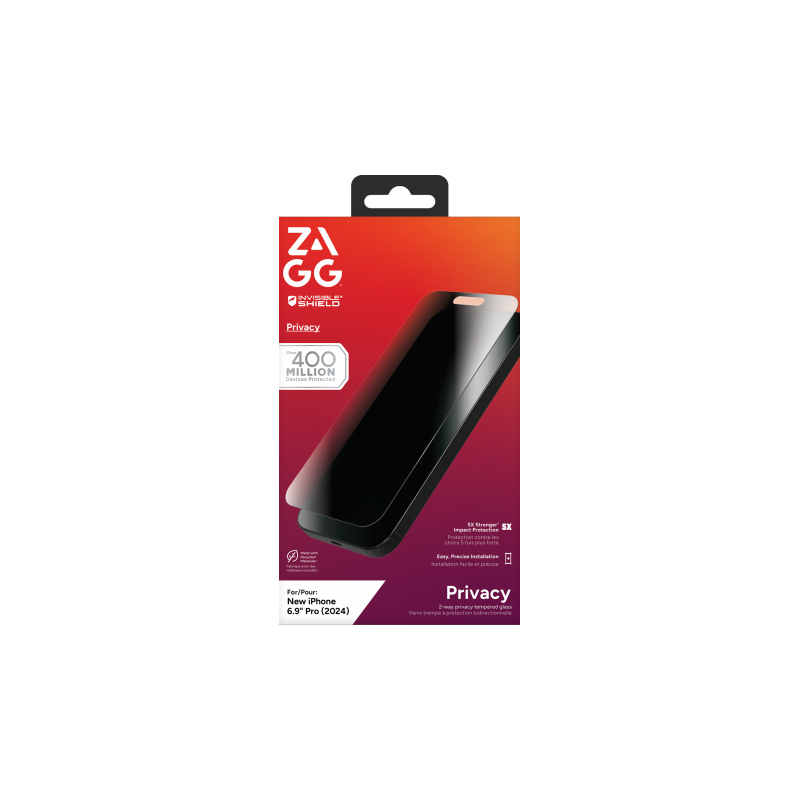 ZAGG InvisibleShield Glass Elite Privacy dėklas, skirtas iPhone 16 Pro Max telefonui