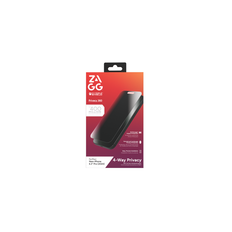 ZAGG „InvisibleShield Glass Elite Privacy 360“ apsauginis stiklas, skirtas „iPhone 16 Pro“