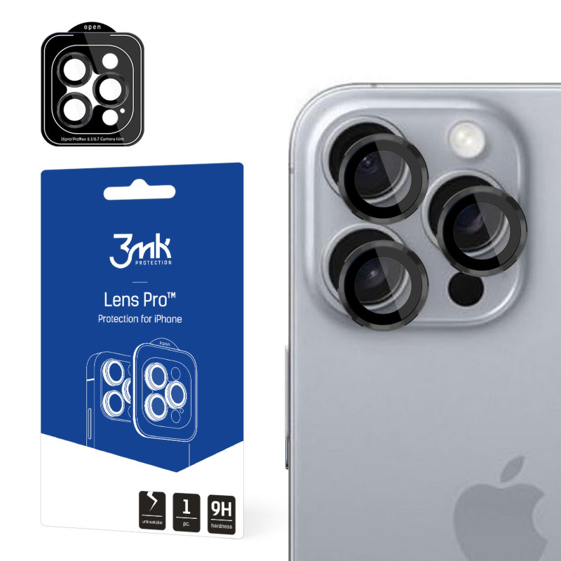 Grūdintas stiklas kameros objektyvui 3mk Lens Protection Pro Black, skirtas Apple iPhone 16/ 16 Plus