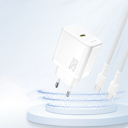 „Dudao A27 25W GaN USB-C“ sieninis įkroviklis – baltas