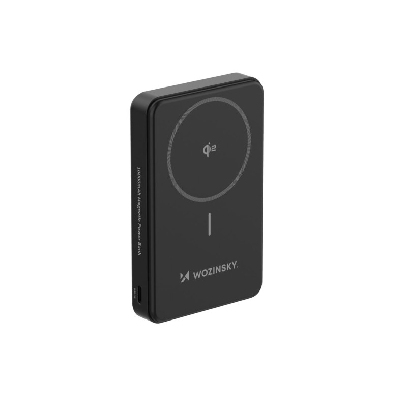 Išorinė baterija „Wozinsky WLWP-10KA0Y3S“ 22,5 W PD Qi2 10000 mAh, su stovu, 1x USB-A, 1x USB-C - juoda