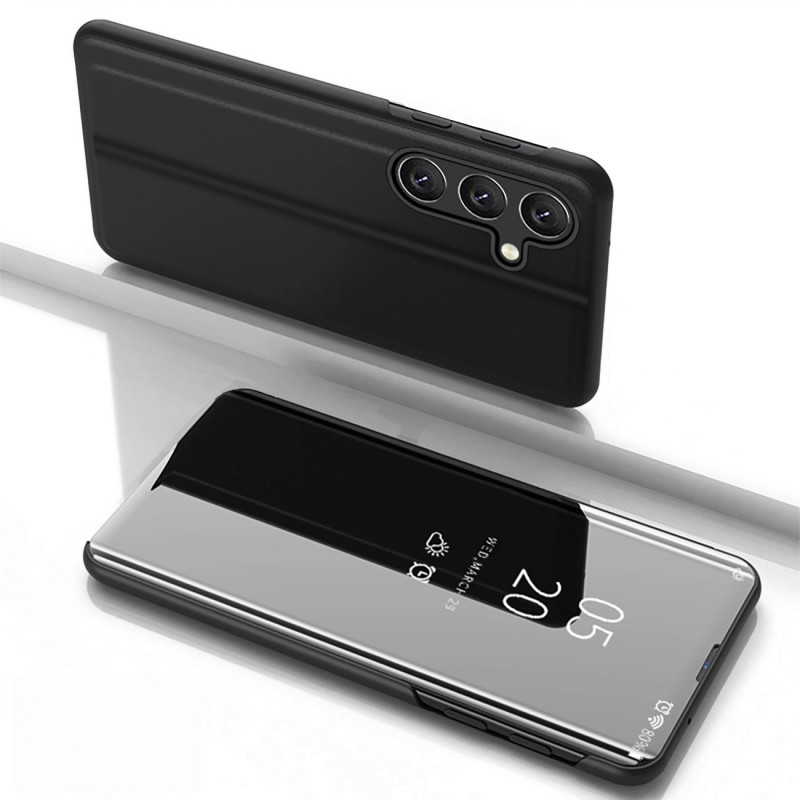 „Clear View“ dėklas, skirtas „Samsung Galaxy S25“ su atlenkiama danga – juodas