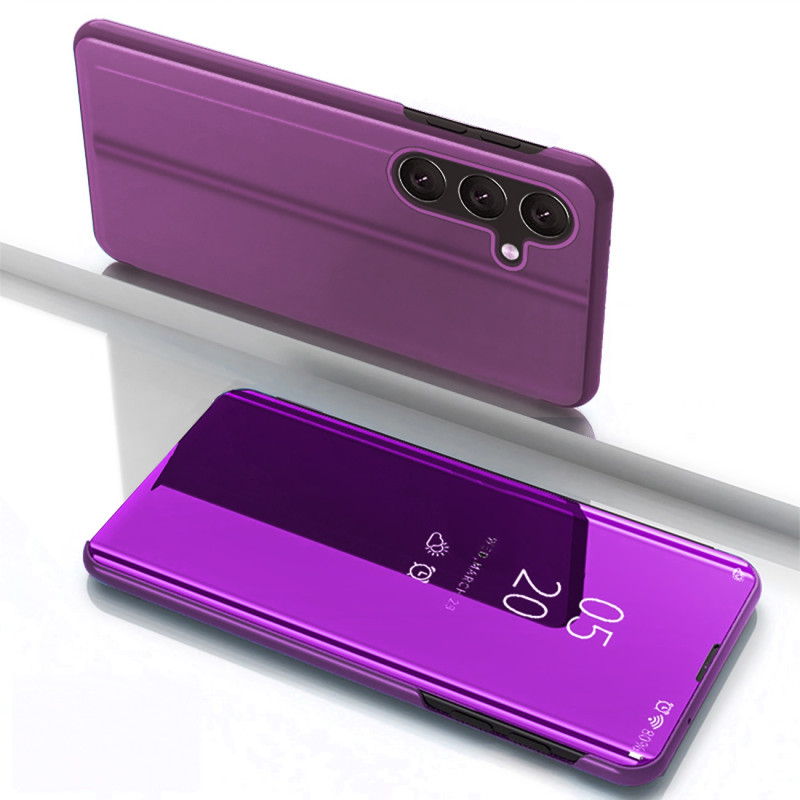 „Clear View“ dėklas, skirtas „Samsung Galaxy S25“ su atlenkiama danga – rožinis
