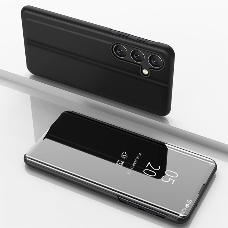 „Clear View“ dėklas, skirtas „Samsung Galaxy S24 FE“ su atlenkiama danga – juodas
