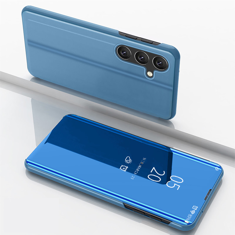 „Clear View“ dėklas, skirtas „Samsung Galaxy S24 FE“ su atlenkiama danga – mėlynas