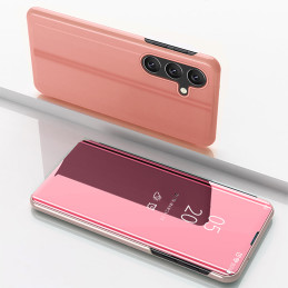„Clear View“ dėklas, skirtas „Samsung Galaxy S24 FE“ su atlenkiama danga – rožinis